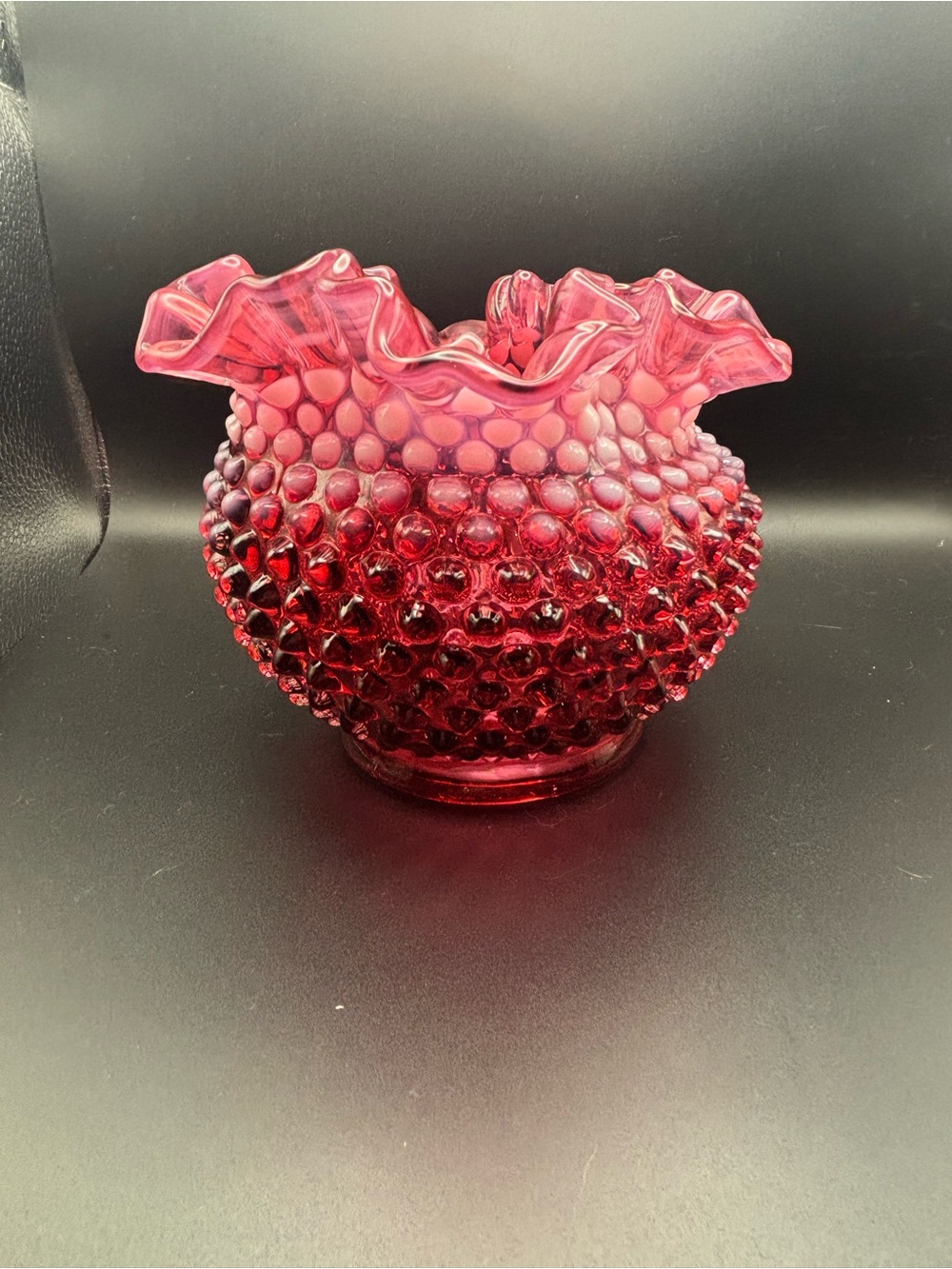 Venton Hobnail Ruffled Cranberry Glass Vase - Picture 9 of 16